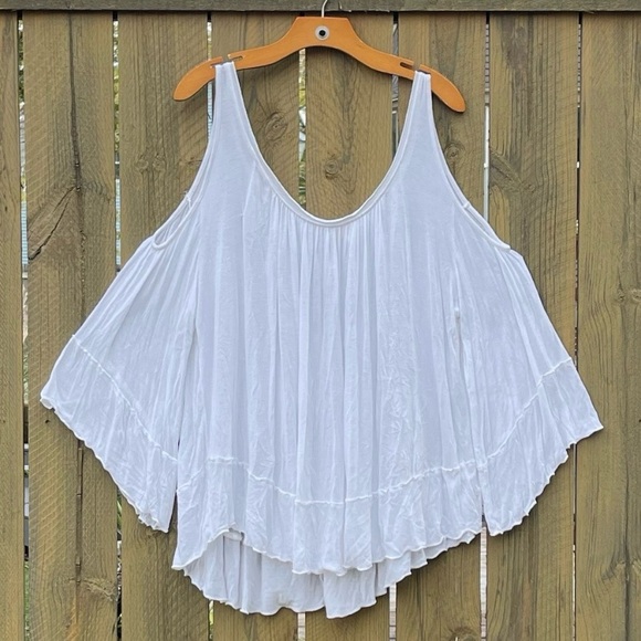 Free People Chloe Flowy Boho Cold Shoulder Top XS Oversized Hippie Gypsy Peasant - Picture 2 of 6